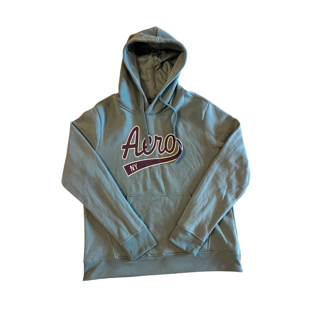 Aeropostale Aero NY Teal Blue Logo Hoodie Sweatshirt Vintage Y2K XL
